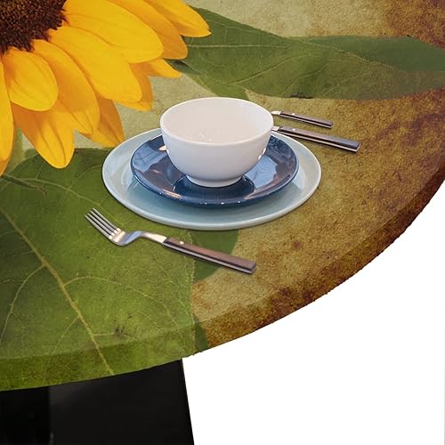 Miniatura 29 de Mantel redondo ajustado con diseño de mandala de flores, mantel circular bohemio y colorido con borde elástico, impermeable, lavable, de poliéster