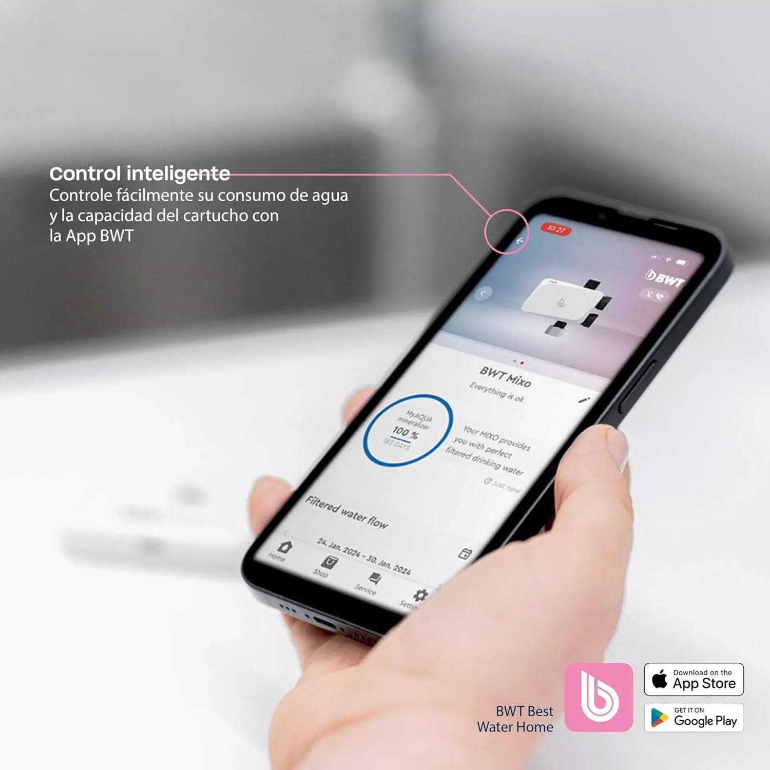 BWT MIXXO PERFECT TASTE Filtro Agua Bajo Fregadero | Agua Filtrada o No Filtrada con Sensor Táctil | Cartucho con Magnesio Incluido
