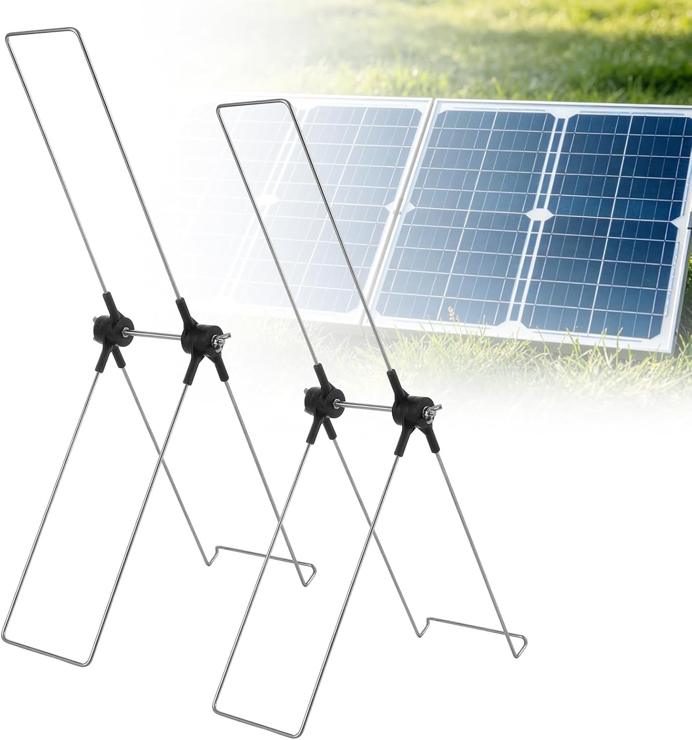 2 Pack Solar Panel Stand Portable Stainless Steel Rack for Foldable Panels Solar Panel Bracket for RV Camping Balcony No Fixed Installation