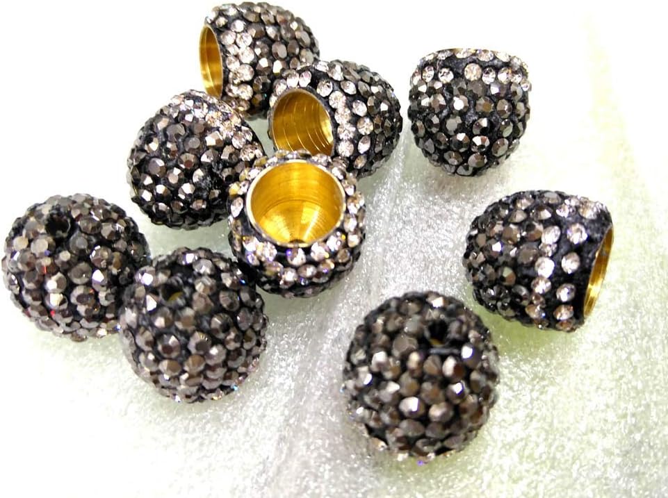 20 pcs Rhinestone Pave Bead Caps 10/13/ 15mm, Crystal Micro Paved Tassel Caps, Hematite Cone End Beads (15mm)