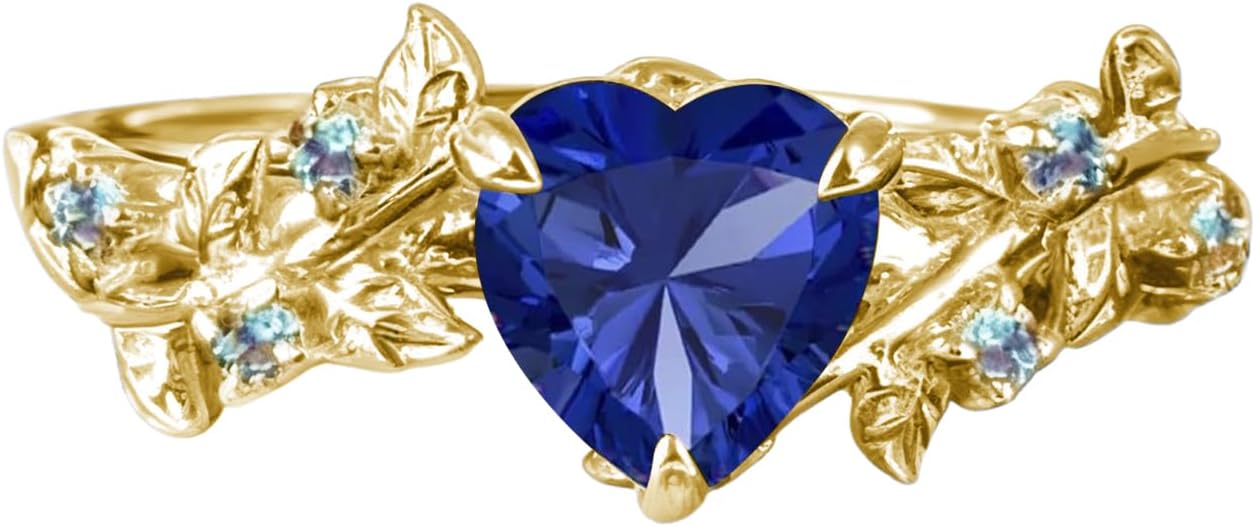 Heart Cut Gemstone Engagement Ring for Women, 925 Silver/10K/14K/18K Gold Birthstone Bridal Promise Rings Art Deco Nature Inspired Leaf Ring Christmas Anniversary Jewelry Gifts