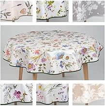 laro 140 cm Round Oilcloth Tablecloth, Washable, Oilcloth Tablecloth with Hemmed Piping Ribbon, Pattern: Flowers, Colourful, Size: Round 140 cm