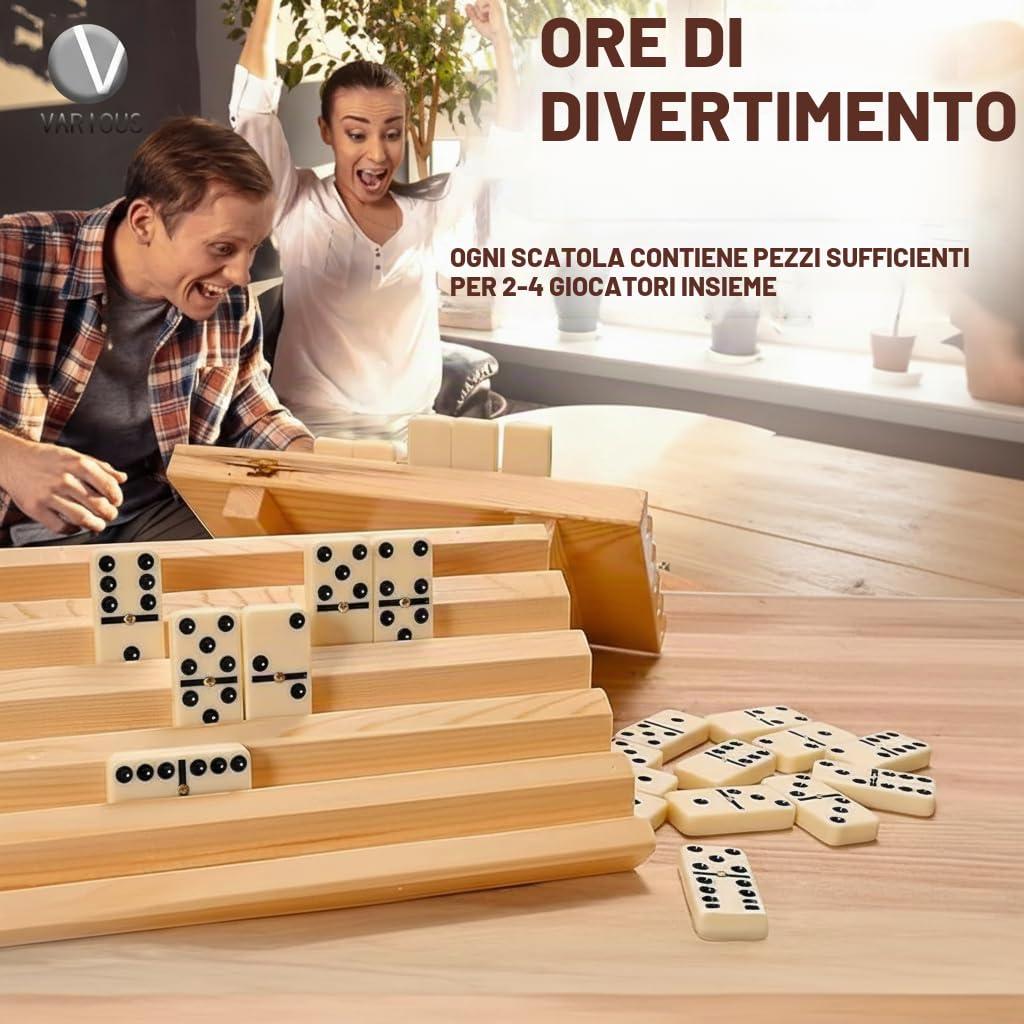 Various Domino Double 28 Gettoni Scatola In Similpelle, Gioco Da Tavolo Classico Per Bambini E Adulti