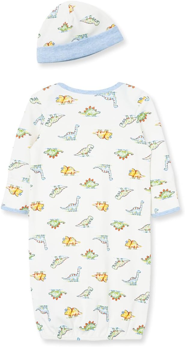 Little Me Clothes for Baby Boys' 2-Piece Nightgown and Cap Set 100% Cotton with Elastic Bottom, Baby Essentials, 0-3 Months - Image 2