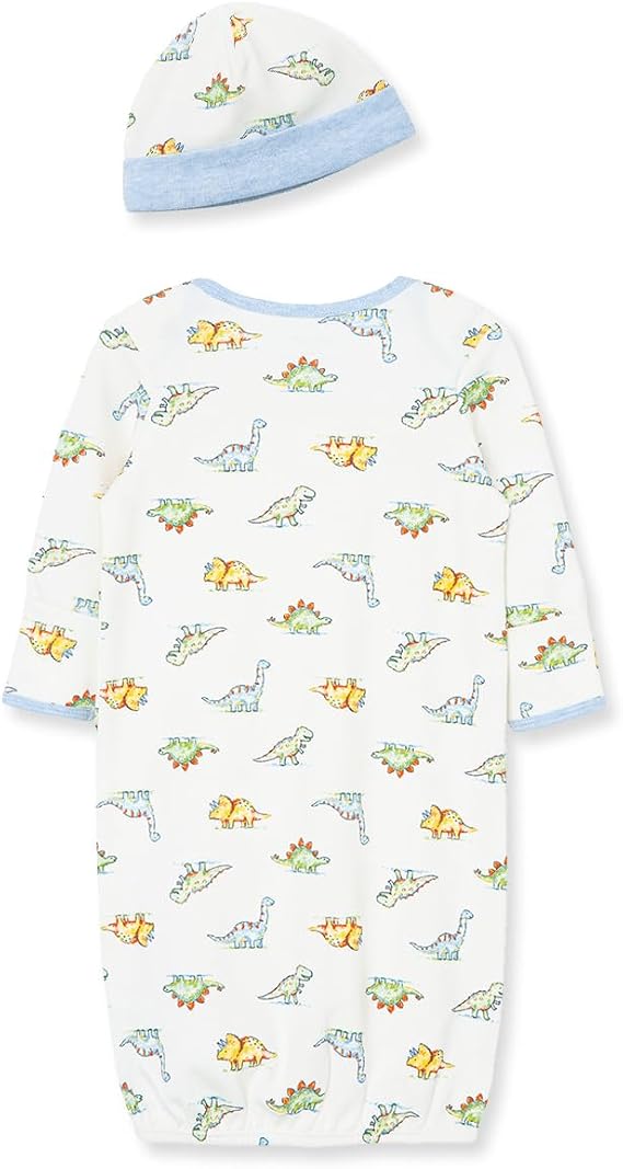 Little Me Clothes for Baby Boys' 2-Piece Nightgown and Cap Set 100% Cotton with Elastic Bottom, Baby Essentials