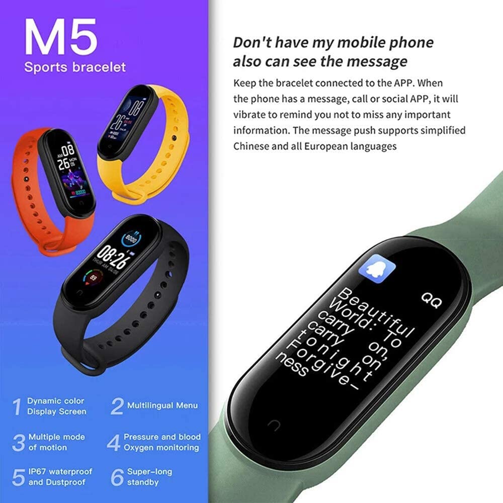 KANBUN M5 Smart Watch dla mężczyzn i kobiet, monitor tętna, monitor ciśnienia krwi, fitness, opaska do smartwatcha, pasek sportowy, do iOS i Android, fitness (pomarańczowy)