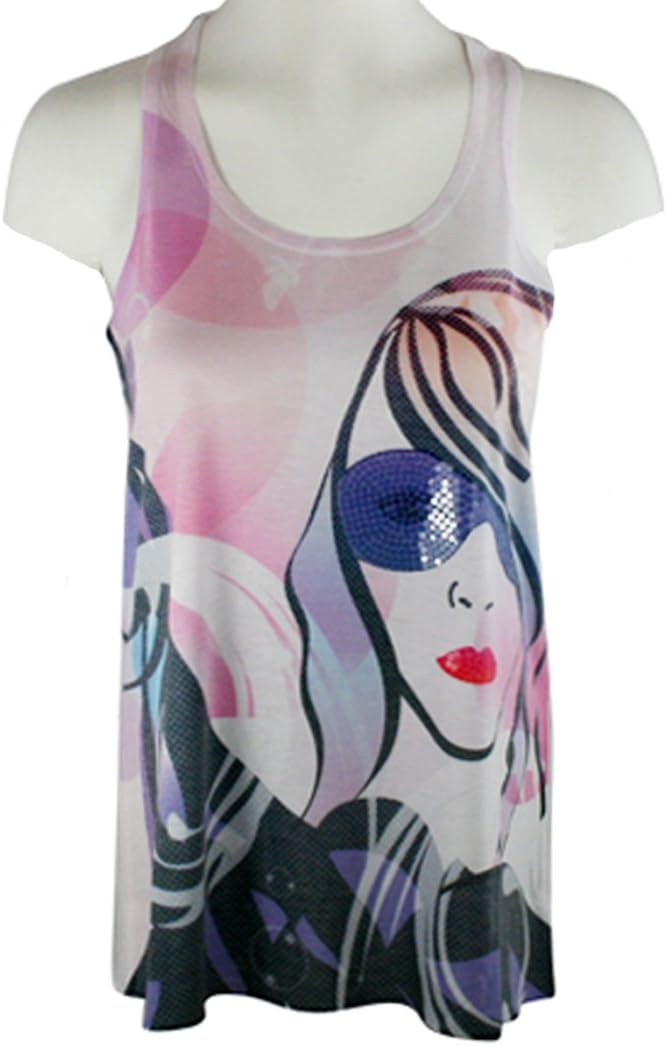 Chi Shee - Sunglasses, Sequin Accents Scoop Neck Sleeveless Print Tank Top