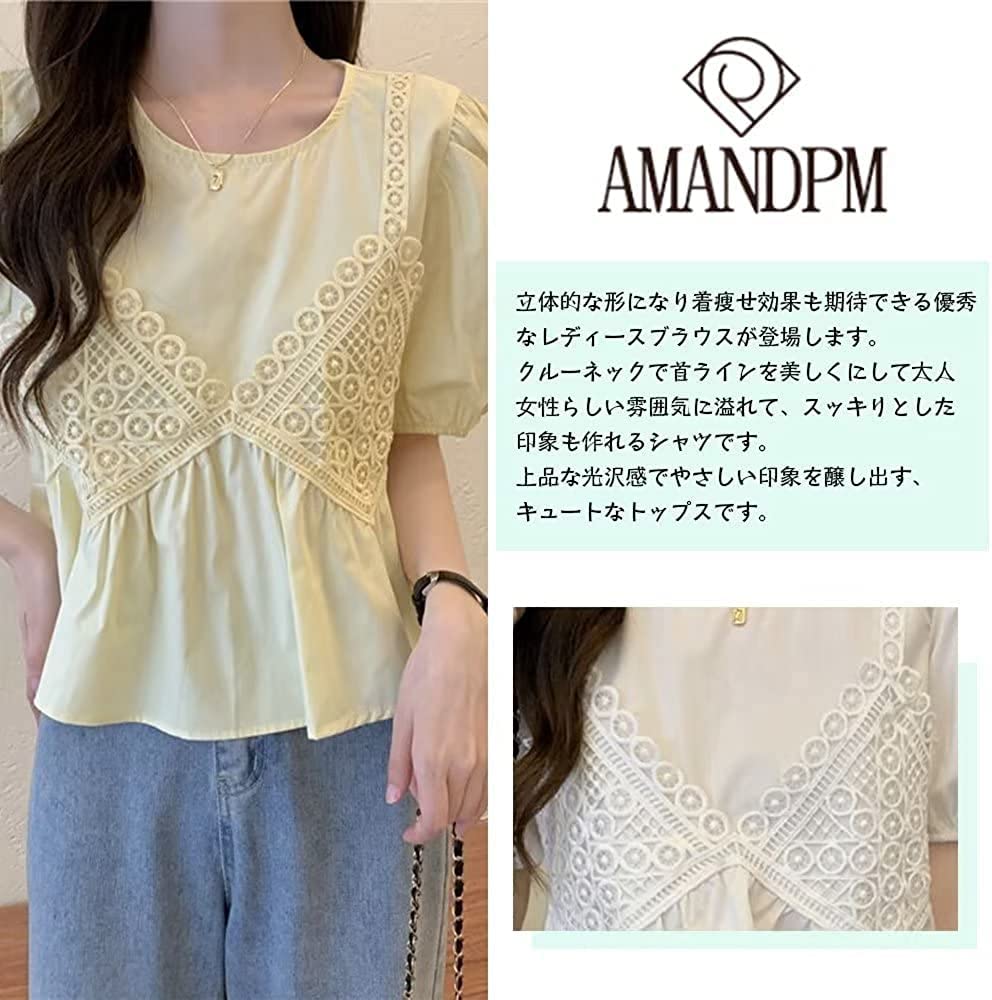 Amazon.co.jp: シャツブラウスレディーストップス刺繍半袖女性らしい 