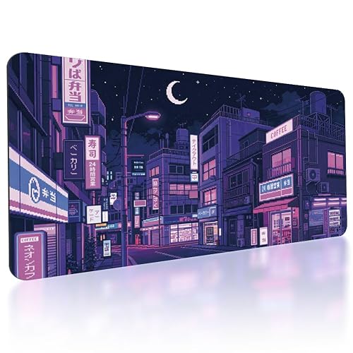 Large Gaming Purple Tokyo Street Extended Desk Mat