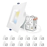 4 Inch Anti-Glare LED Downlight,Dimmable Ceiling Light with 5CCT Reset,Selectable from 2700K to 5000K - 12W 1080LM, ETL Certified (White, 12 Pack Square)