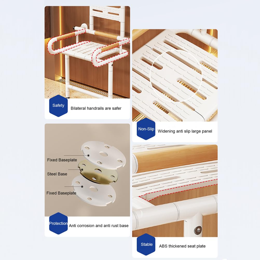 Asiento de Ducha de Pared para Ancianos y Discapacitados,Blanco | Silla de Ducha Plegable,Taburete de Baño,Antideslizante,Ahorra Espacio,Luminosa,Acero Inoxidable,Carga Máxima de 150 kg