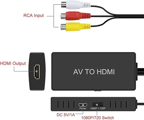 Miniatura 4 de BD&M Convertidor RCA a HDMI, AV a HDMI, 1080P RCA compuesto CVBS Video Audio Convertidor Adaptador Compatible con PAL/NTSC para TV/PC/PS3/STB/Xbox