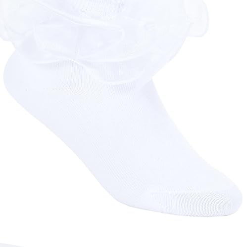 Miniatura 4 de Calcetines para niñas y niños pequeños, lindos calcetines grandes de encaje de doble capa con volantes para niñas pequeñas, 2 pares