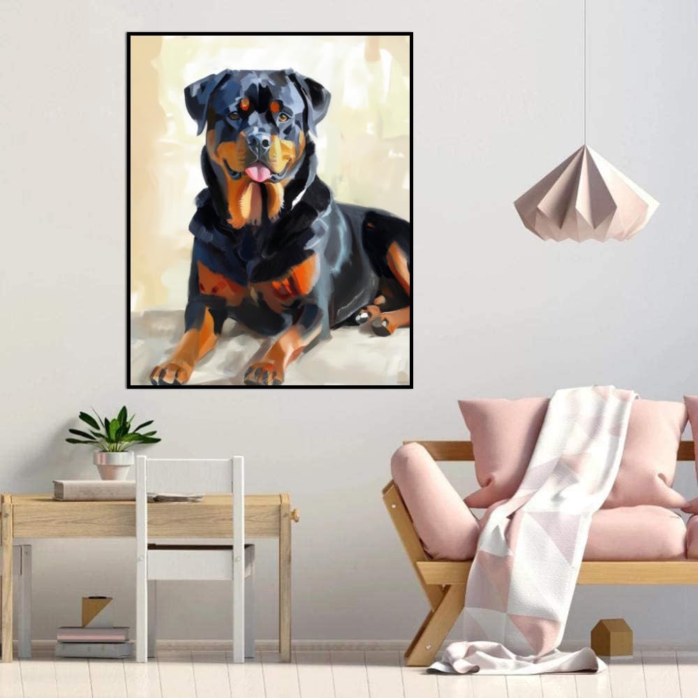 DIY Paint by Numbers Rottweiler Dog on Canvas Painting Kits for Adult, Beginner Oil Painting Kits Gift 16x20inch(40x50cm) Frameless