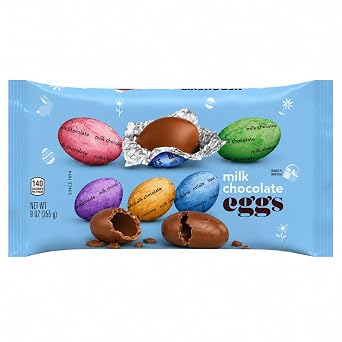 Hers,heysMilk Chocolate Eggs Candy 45 pcs 9 Oz Bag Individually Wrapped Chocolate Egg Candy Bowls Party Favors Egg Hunts