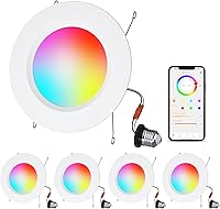 Vista 1 de Iluminación empotrable inteligente, 5/6 pulgadas, compatible con Alexa, Downlight LED inteligente, 13 W 1050 LM, luces LED inteligentes multicolor