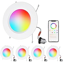 HYDONG Smart Recessed Lighting, 5/6 inch, Compatible with Alexa, Smart LED Downlight, &lrm;13W 1050LM Led Lights, Smart Can Lights Multicolor APP Dimmable, 4-Pack
