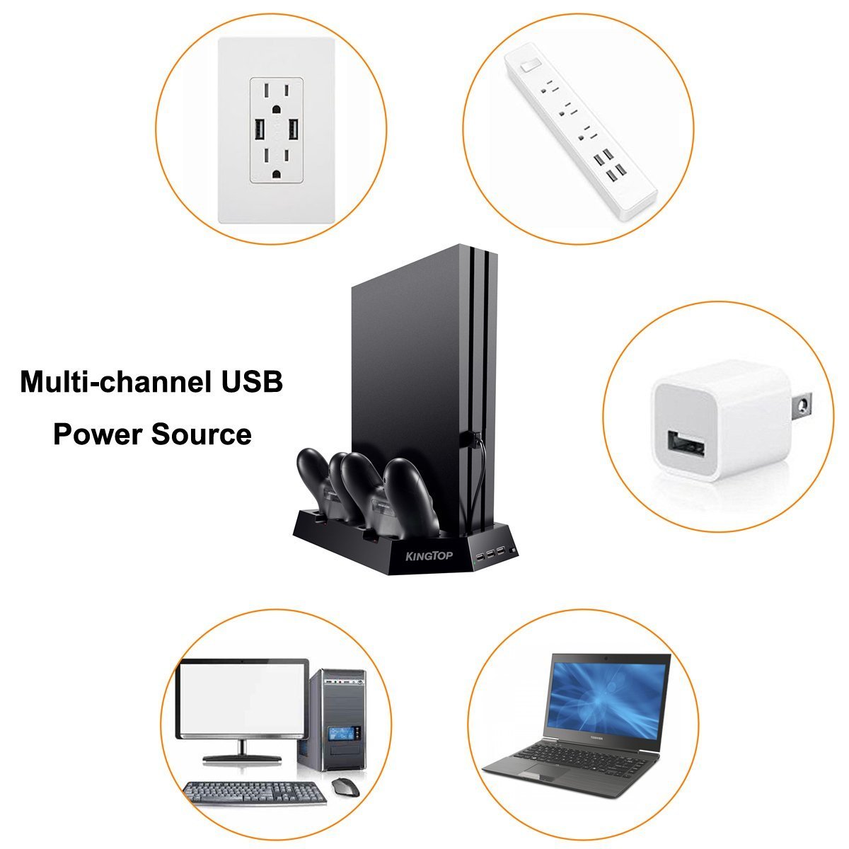KingTop Supporto Verticale con Ventola di Raffreddamento, Stazione di Ricarica USB All-in-One per Doppia Controller PS4 con Indicatore LED