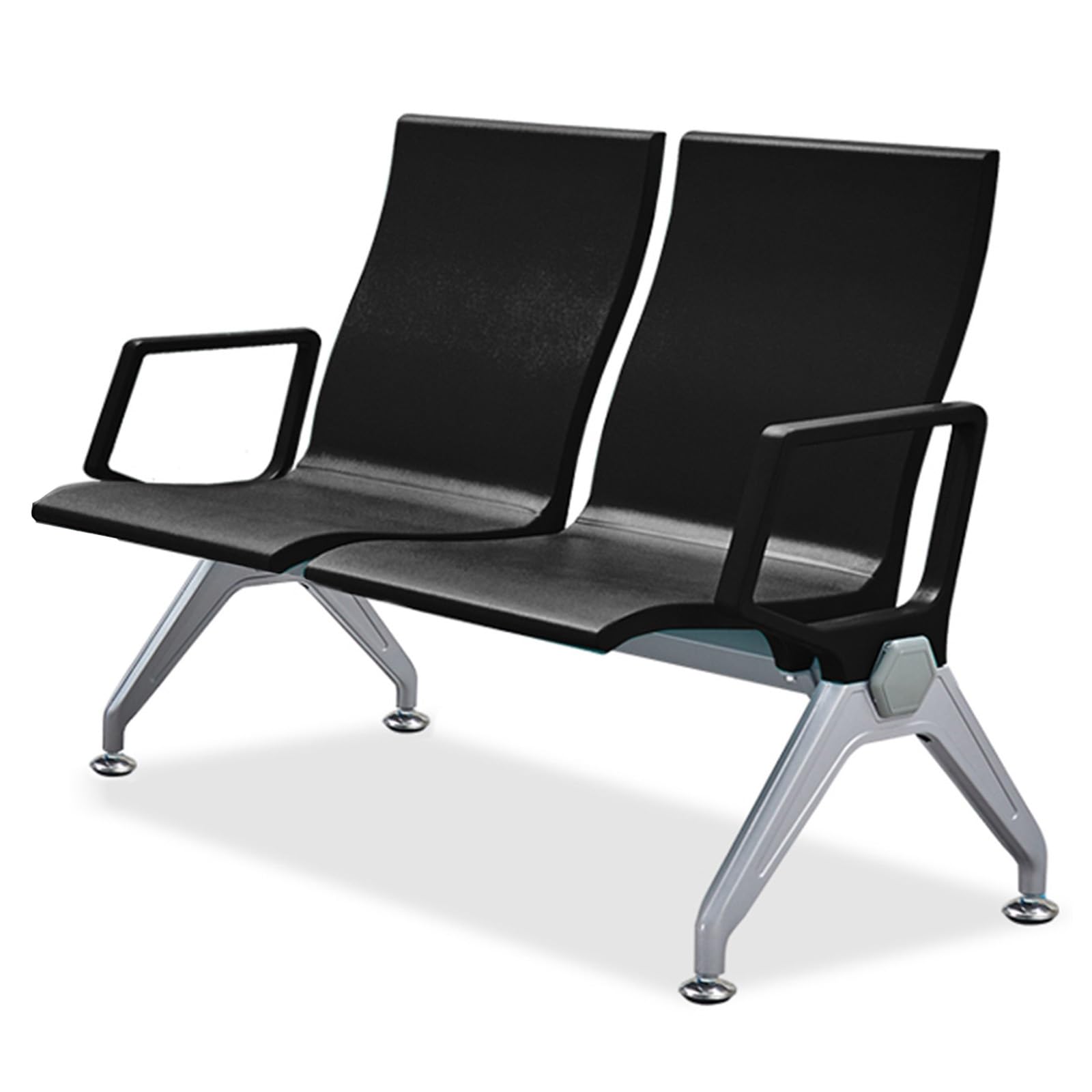 SnamicE Waiting Room Chairs,Green Waiting Room Chairs - 2 Seat Polyurethane Lobby Bench with Arms for Office, Airport, Bank, Barbershop - Comfortable & Stylish,Black