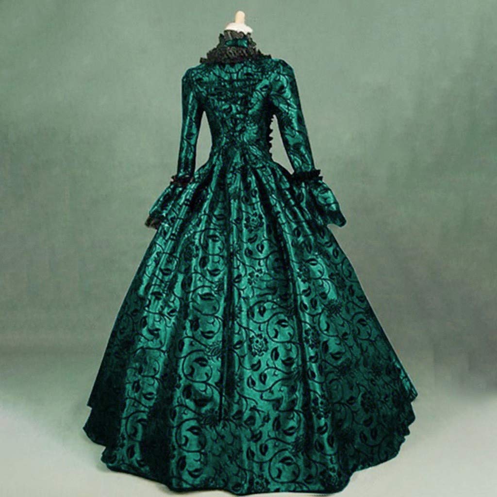 Generisch Costume di Halloween da donna, vintage, abito tradizionale da donna, stile retrò, con stampa invernale, per cosplay, palcoscenico, performance