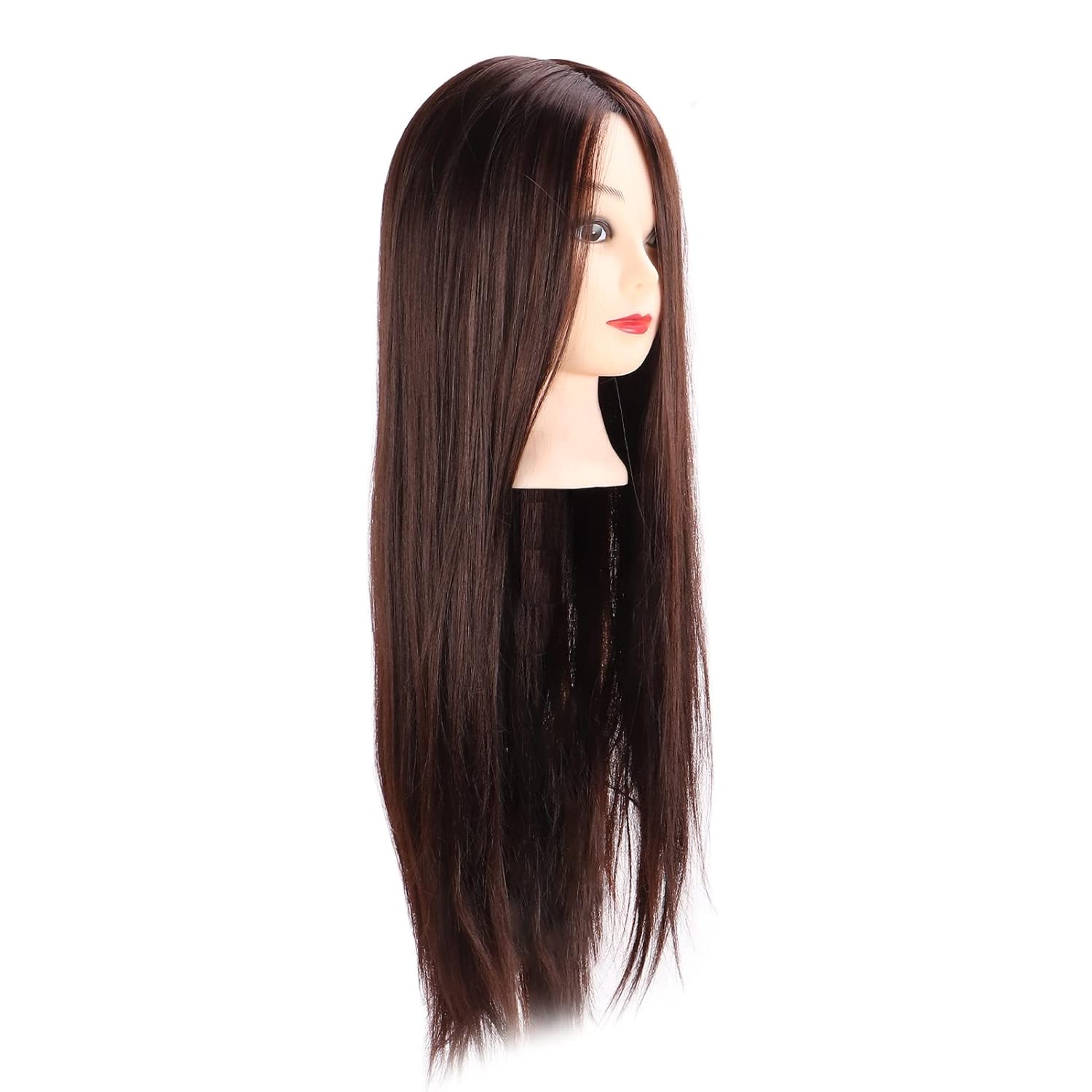 Cosiki Dark Brown Hair Mannequin Head for Hair Braiding Practice, with Makeup, High Temperature Synthetic Straight, Suitable for Beauty School Teachers, Students, and Salon