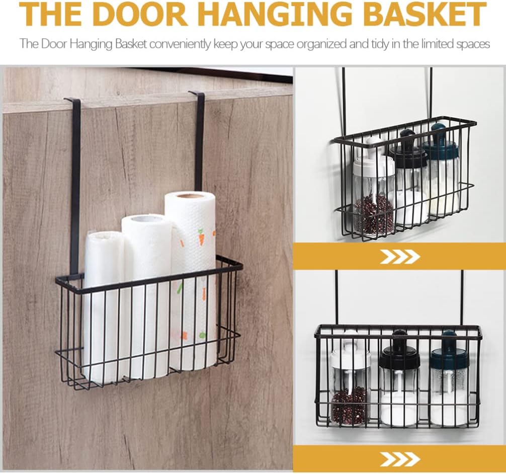 Household Hanging Basket for Kitchen Bathroom No Drilling Iron Wire Storage Rack for Seasoning Bottles Over-door Organizer for Space-saving