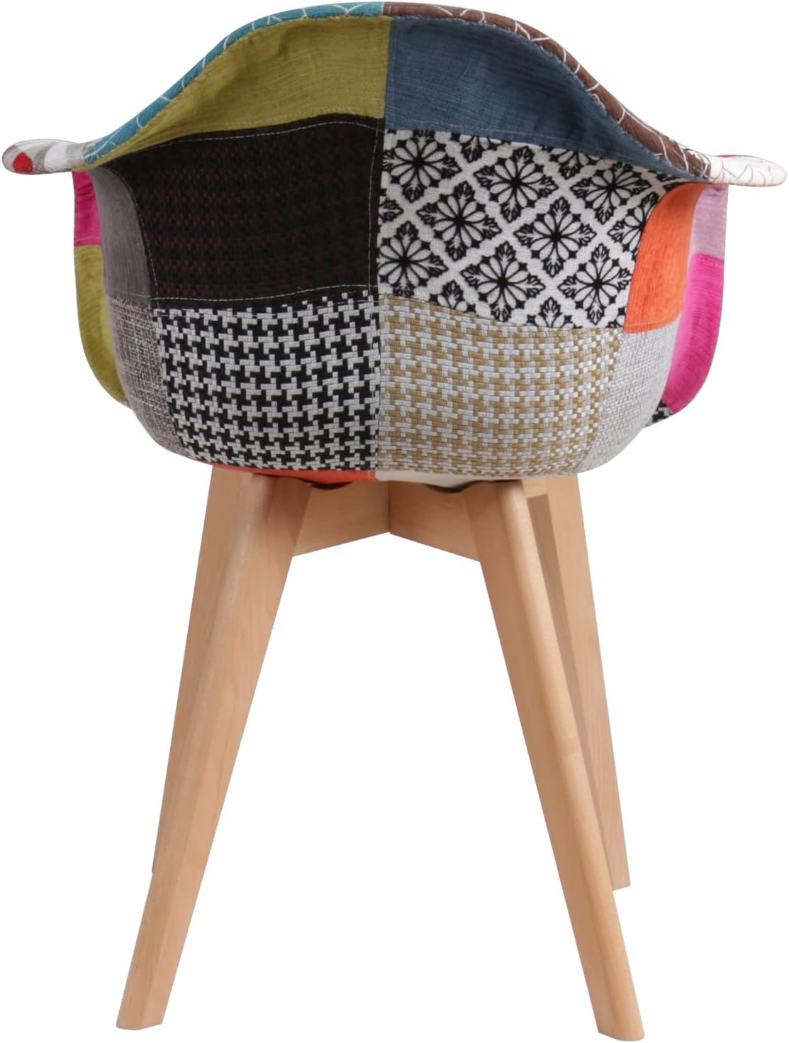 Buybuy Poltroncina Serie Picasso con Seduta in Tessuto Patchwork Colorato Cucito a Mano Imbottito di Morbida Spugna, Piedi in Legno di Faggio, Stile Moderno