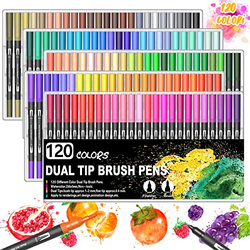 Set 168 Pennarelli Brush Pen A Doppia Punta Per Calligrafia E Disegno - Con Custodia Oxford - 6