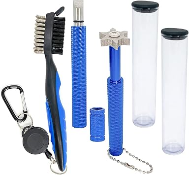 3 Pack Golf Club Brush and Groove Sharpener Cleaner Tool Set | Retractable Zip-line Carabiner, U & V-Grooves, Re-Grooving and Cleaning Tool Kit, Portable for Golf Club Bag Accessories