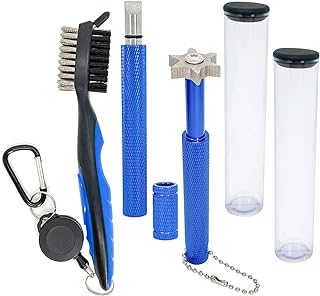 3 Pack Golf Club Brush and Club Groove Sharpener Cleaner Tool Set with Retractable Zip-line Carabiner, U & V-Grooves, Re-Grooving and Cleaning Tool Kit Portable for Golf Club Bag Accessories