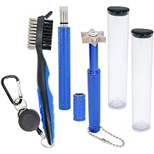 3 Pack Golf Club Brush and Club Groove Sharpener Cleaner Tool Set with Retractable Zip-line Carabiner, U & V-Grooves, Re-Grooving and Cleaning Tool Kit Portable for Golf Club Bag Accessories
