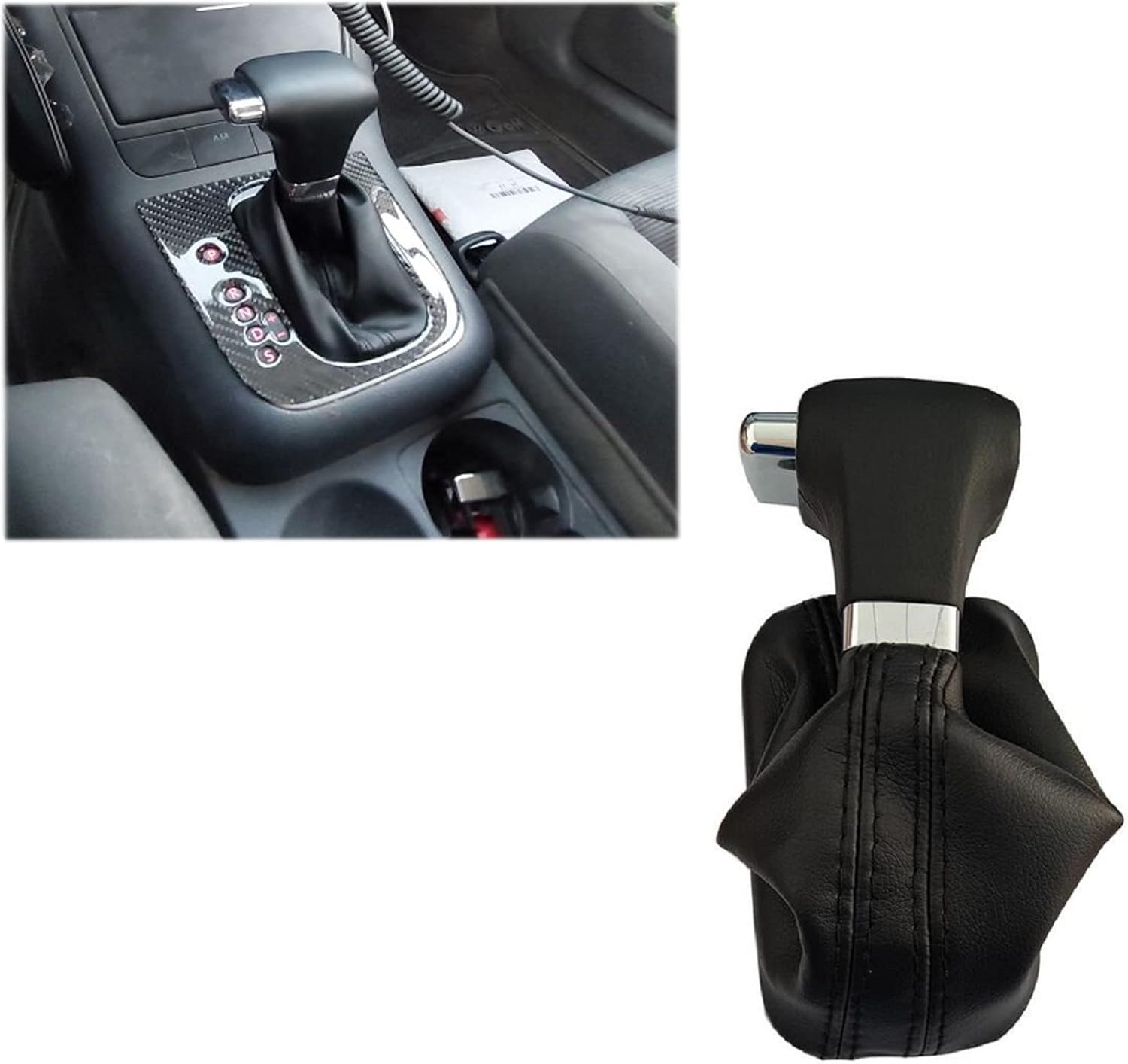 Automatic Car Shift Gear Knob Gaitor Leather Cover Shifter Lever Gear Stick Knob for Skoda VW Tiguan Touran Bora Passat (VW Leather)