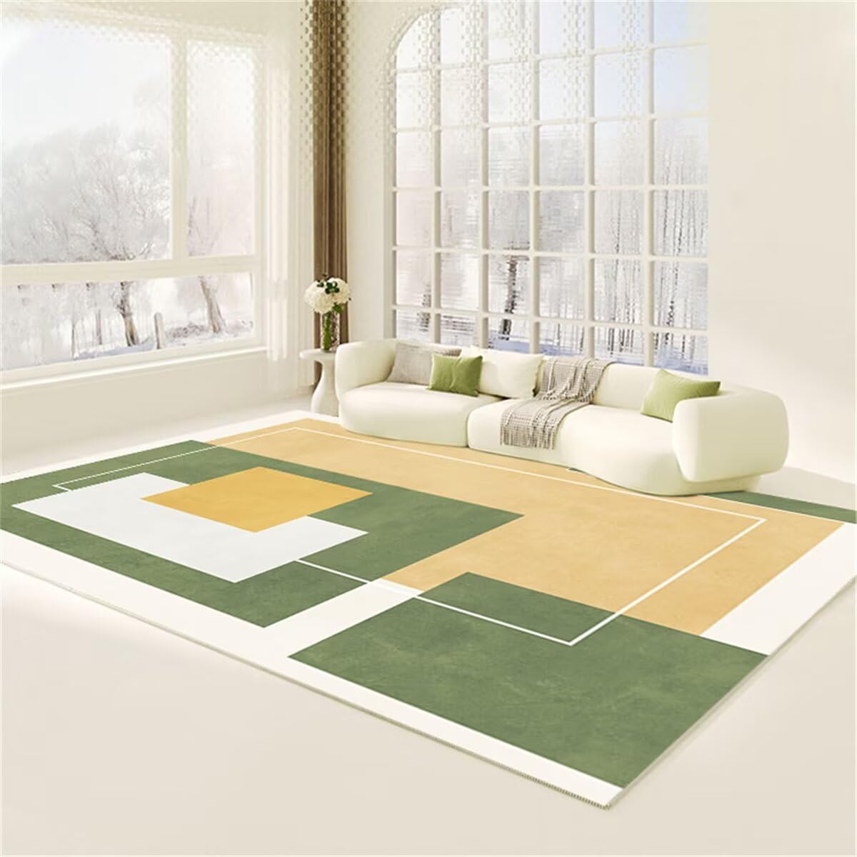 Tapis couloir deco chambre garcon et ado, style géométrique jaune et vert rectangulaire 80x200