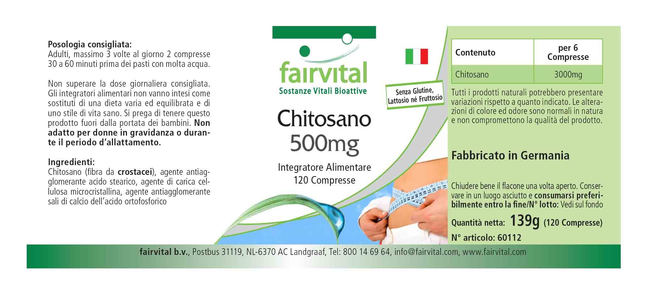 fairvital Chitosan 500mg, 120 comprimés, 3000mg par dose quotidienne, HAUTEMENT DOSÉ, facile à avaler, fibre alimentaire naturelle (Lot de 2)