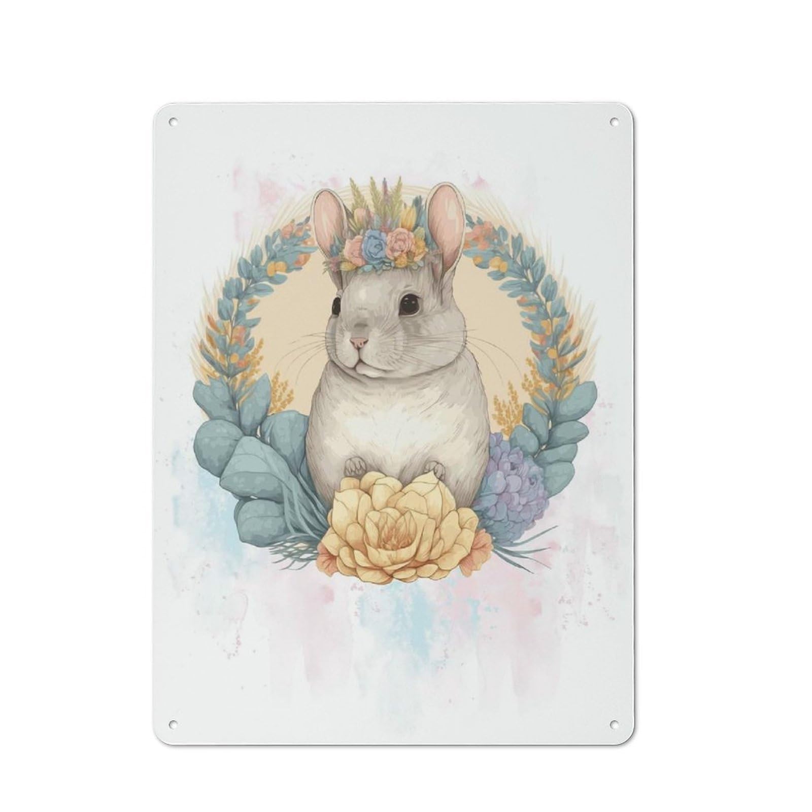 Junmoney Style-11 Cute Watercolor Chinchilla Vintage Tin Sign 40X30cm For Café Or Restaurant, Suited To Café Owners And Decorators