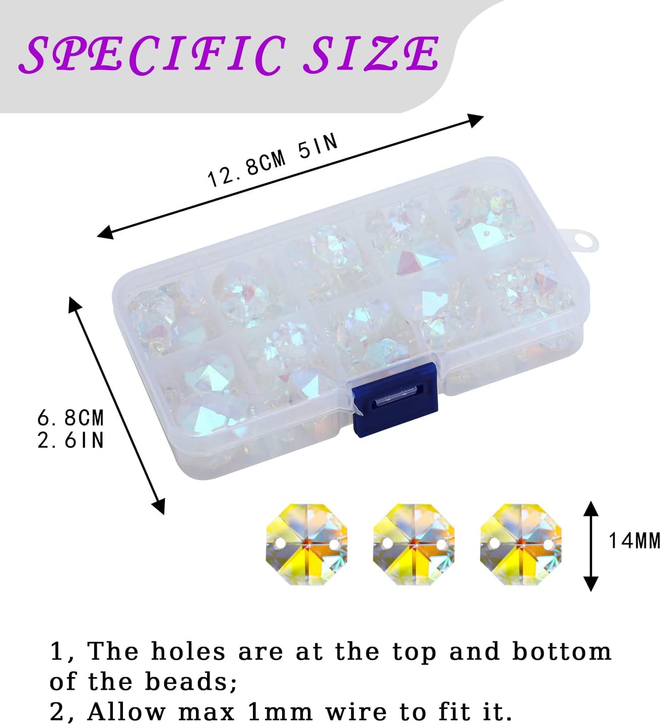 14mm 100pcs AB Octagon Beads Crystal Prisms Suncatcher, Ideal for Jewelry Making, Chandelier Crystals DIY Parts, Chandelier Replacements,Arts Crafts Sun Catcher Crystals - Image 2