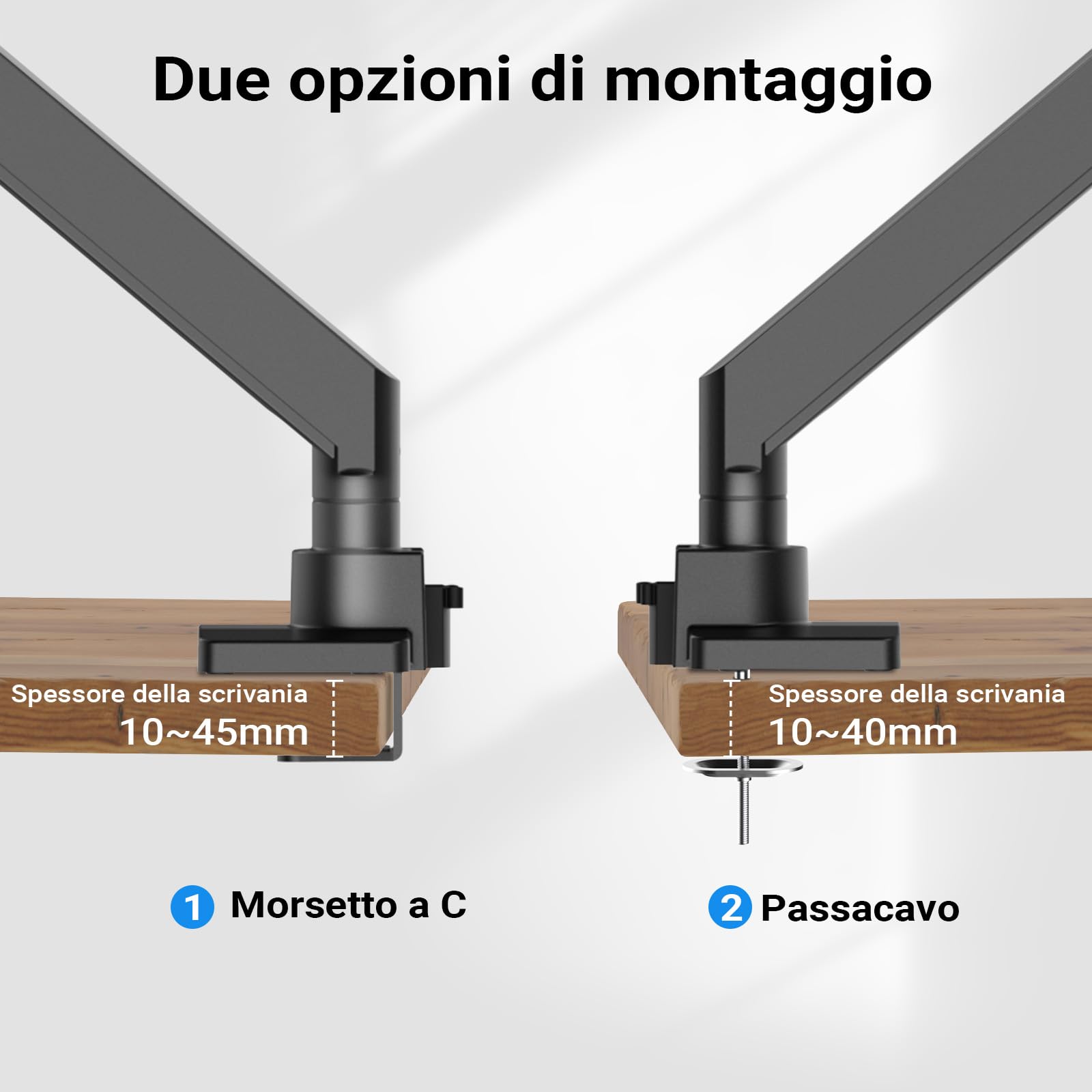 Wiltec Braccio monitor da scrivania Supporto per schermi da 17 a 57" conforme a VESA, con molla a gas