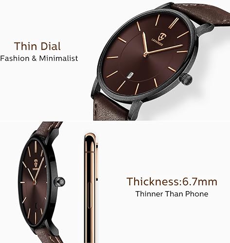 Miniatura 3 de L LAVAREDO Reloj para hombre, extremadamente delgado, minimalista, analógico, de cuero, con horafecha, regalo de cumpleaños para hombres, novio