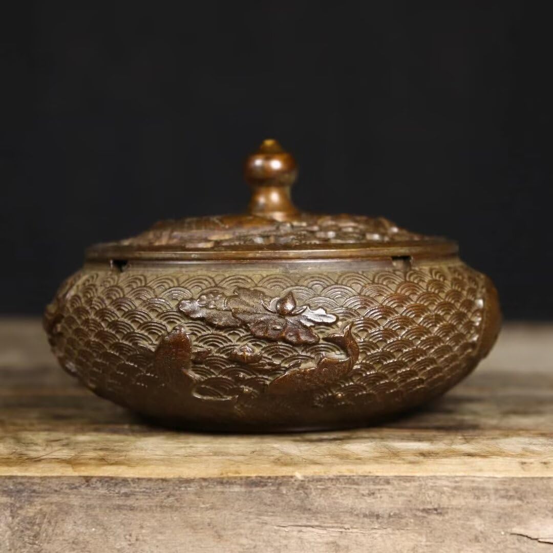 Quemador de Incienso Chino de Cobre Puro, Regalo Zen, Estufa de meditación para el hogar, Oficina, hogar, Quemador de Incienso de Estilo Chino con Tapa, Quemador de sánd