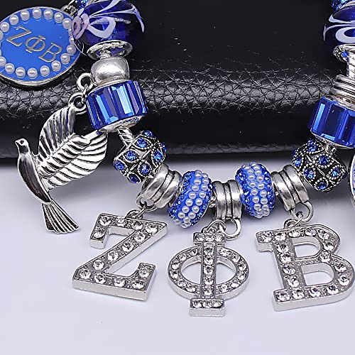 Delicate ZETA sorority society Rhinestone Pendant Blue big hole Glass Bead Bracelet bangle4