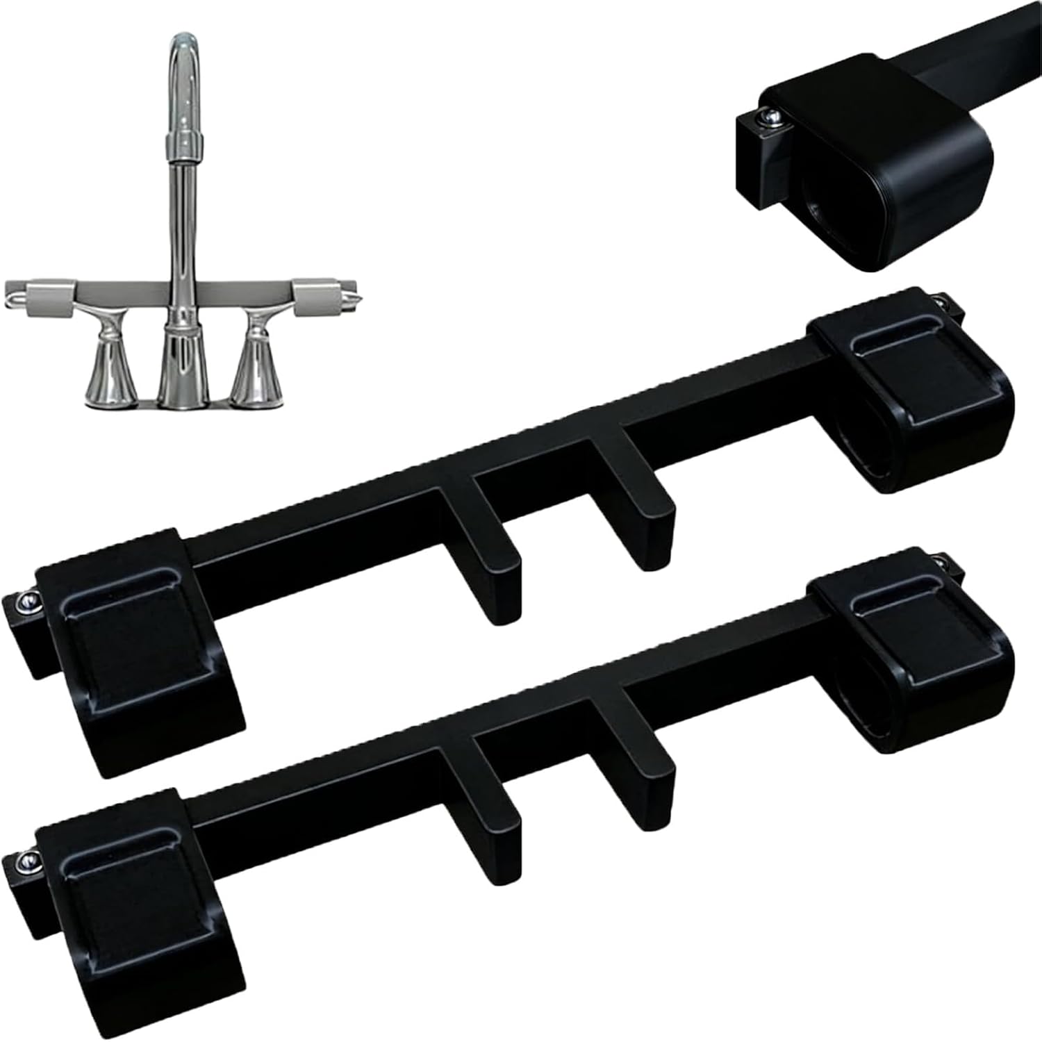 Universal Faucet Handle Lock for Double Sinks, Child and Pet Proof Sink Guard, No Tools Required Universal Faucet Lockout, Anti-Slip Kitchen Bathroom Stopper, Prevent Flooding (Black*2)