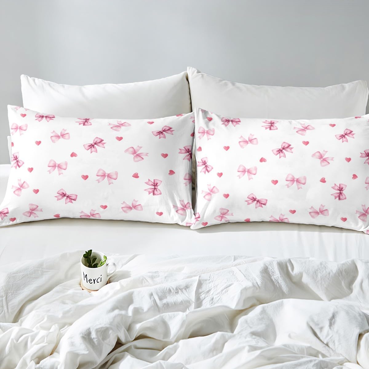 Homemissing Kawaii Pink Bow Kids Bedding Set,Boys Girls Single Size,Cute Coquette Bow Knot Duvet Cover,Girly Ultra Soft Comforter Cover,Bowknot Bedclothes Princess Style Bedroom Decor - Image 4