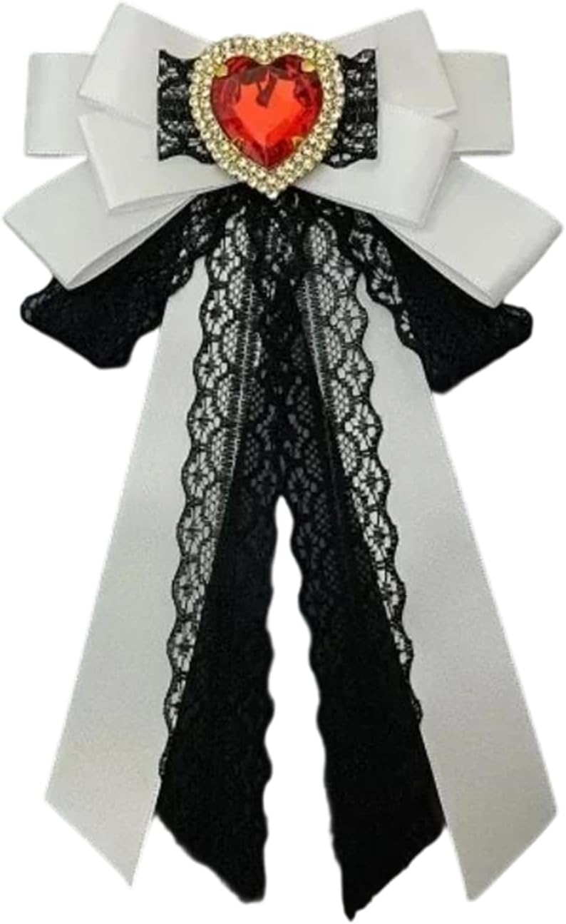 Womens Mens Rhinestone Lace Bow Tie Brooch Korean British Style Necktie for Professional Uniform Coat Shirt