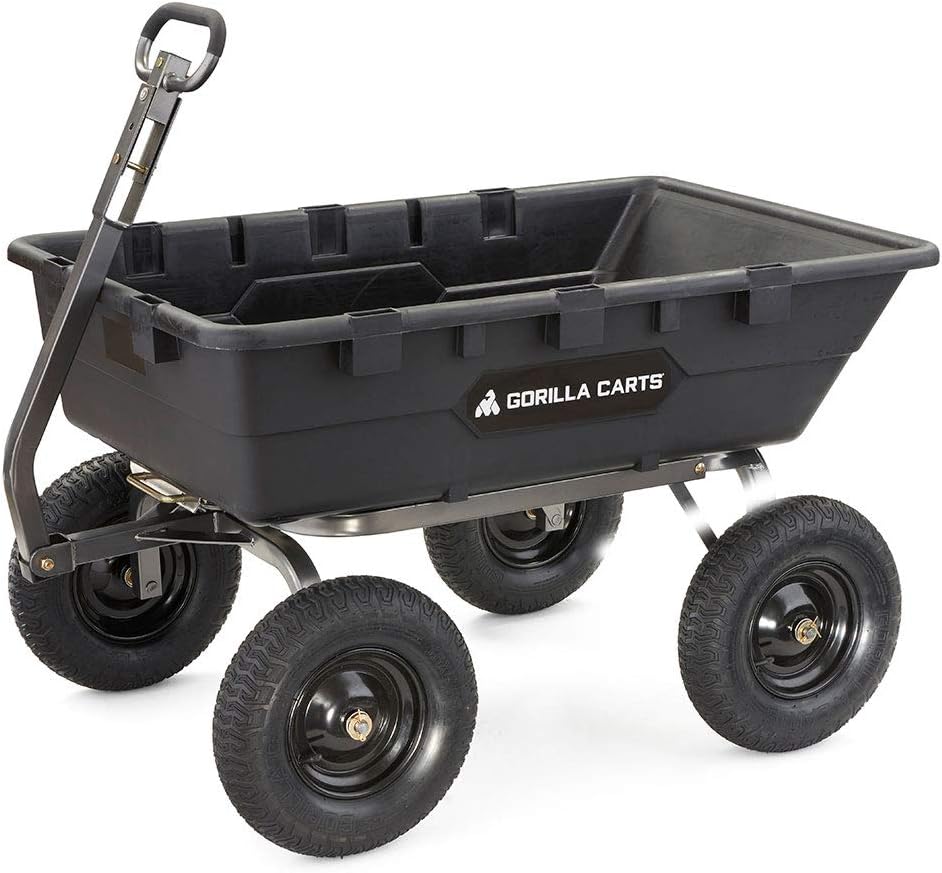 Gorilla Carts GOR10-16 Super Heavy Duty Poly Dump Cart, 1,500-pound Capacity, Black