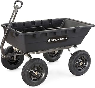 Heavy-Duty Poly Yard Dump Cart, 10 Cu Ft Tub, 1500 lb Haul Capacity, Black – Towable Utility Wagon with Quick-Release Dumping & Pneumatic Tires for Landscaping and Gardening