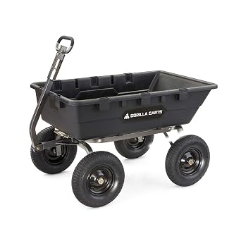 Gorilla Carts Heavy-Duty Poly Yard Dump Cart, 10 Cu Ft Tub, 1500 lb Haul Capacity, Black Towable Utility Wagon with Quick-Release Dumping & Pneumatic Tires for Landscaping and Gardening