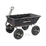 Heavy-Duty Poly Yard Dump Cart, 10 Cu Ft Tub, 1500 lb Haul Capacity, Black – Towable Utility Wagon with Quick-Release Dumping & Pneumatic Tires for Landscaping and Gardening
