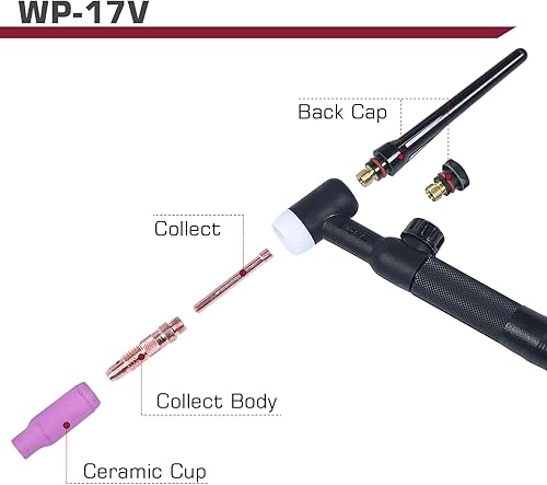 Miniatura 5 de ARCCAPTAIN Pistola de soldadura TIG, soplete WP-17V TIG de argón con manguera de aire roja de 13 pies y conector de 35-50mm, soplete TIG de