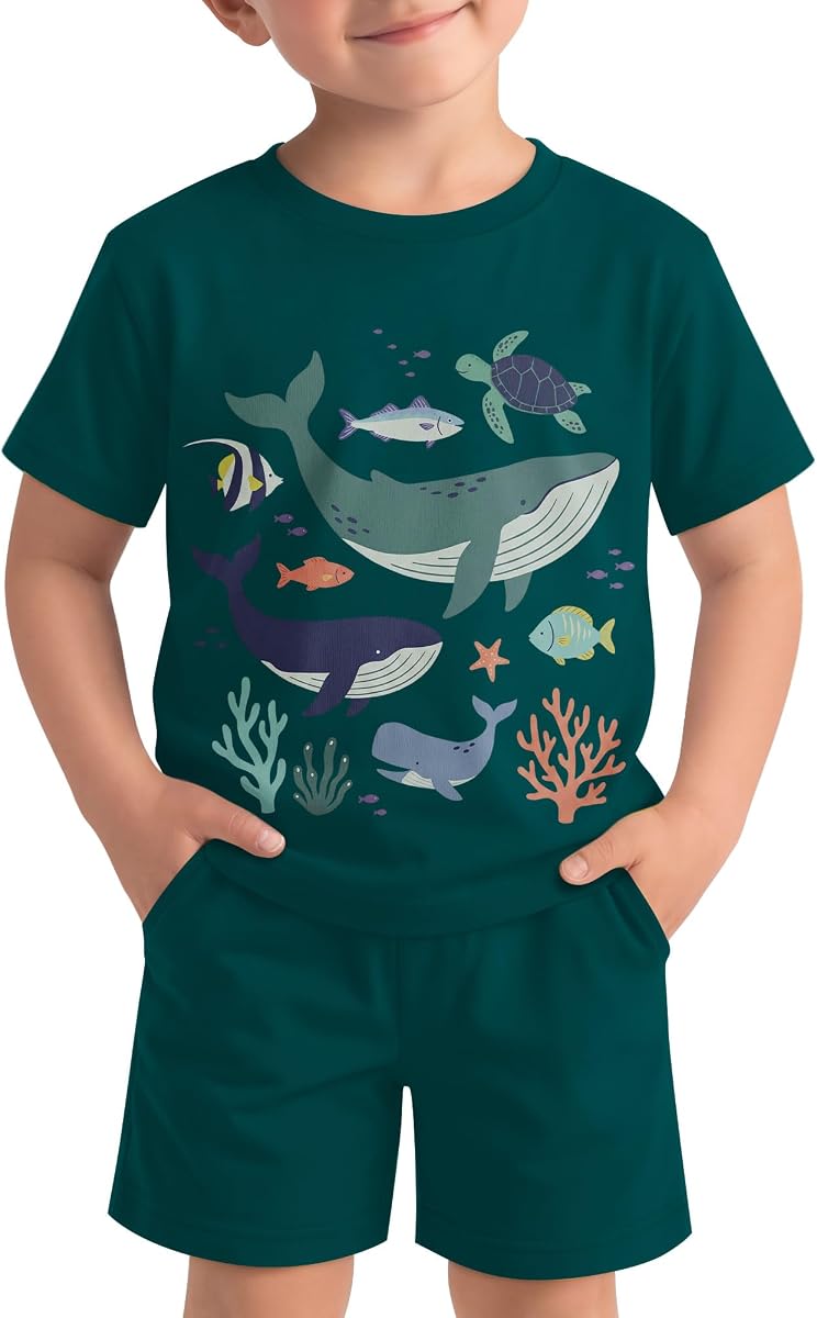 Traje de verano de algodón de dibujos animados para niño pequeño Xaatren | Camisetas de manga corta, pantalones cortos con bolsillos, algodón suave, uso diario informal, juegos al aire libre, guardería, viajes, salidas familiares