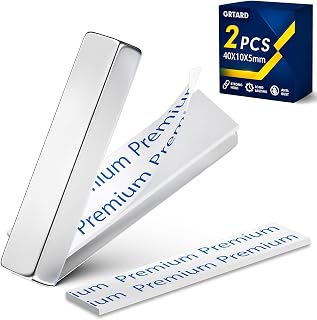 Grtard Neodymium Bar Magnets (2 Pack, 40x10x5mm) - Powerful Rare Earth Magnets with Double-Sided Adhesive for Fridge & Multi-Use